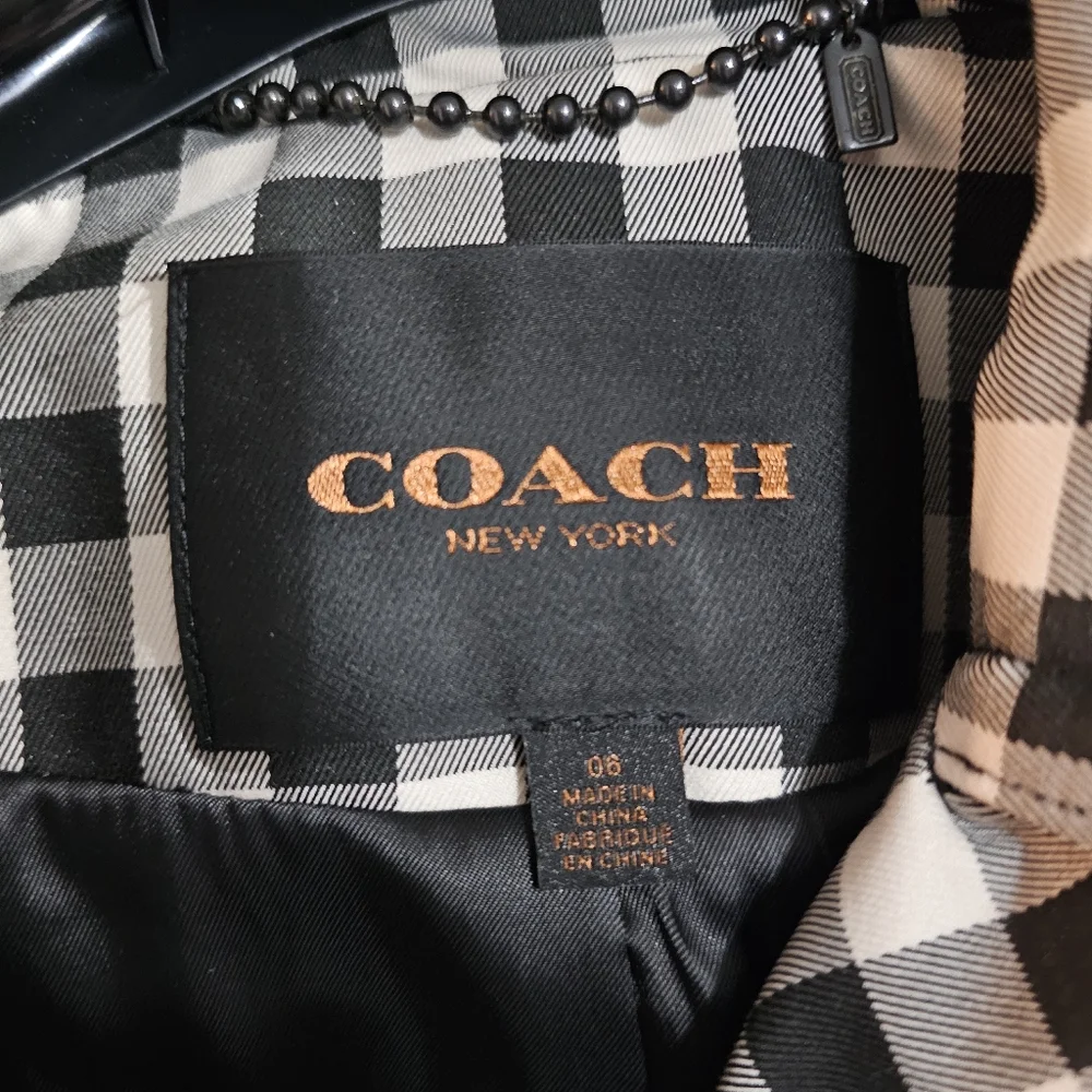 Coach Check Trench Coat Black White Gingham Checkered Rain Coat Double Breasted - Picture 11 of 12